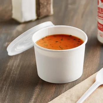 Choice 12 oz. White Double Poly-Coated Paper Food Cup with Vented Plastic Lid - 25/Pack