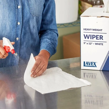 Lavex 9" x 12" White Heavy Weight Industrial Wiper with Center Pull Pop-Up Box - 220/Box