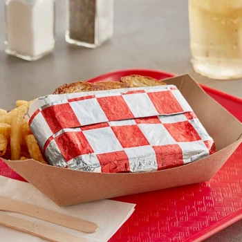 Bagcraft 10 1/2" x 14" Red / Silver Checker Insulated Honeycomb Foil Sandwich Wrap - 500/Pack