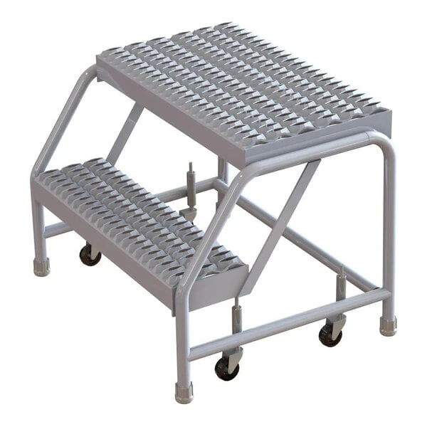 Tri-Arc 2-Step Aluminum Mobile Step Stool with Serrated Tread, 24" Wide Steps, and 14" Deep Top Step WLAR002245 - 350 lb. Capacity