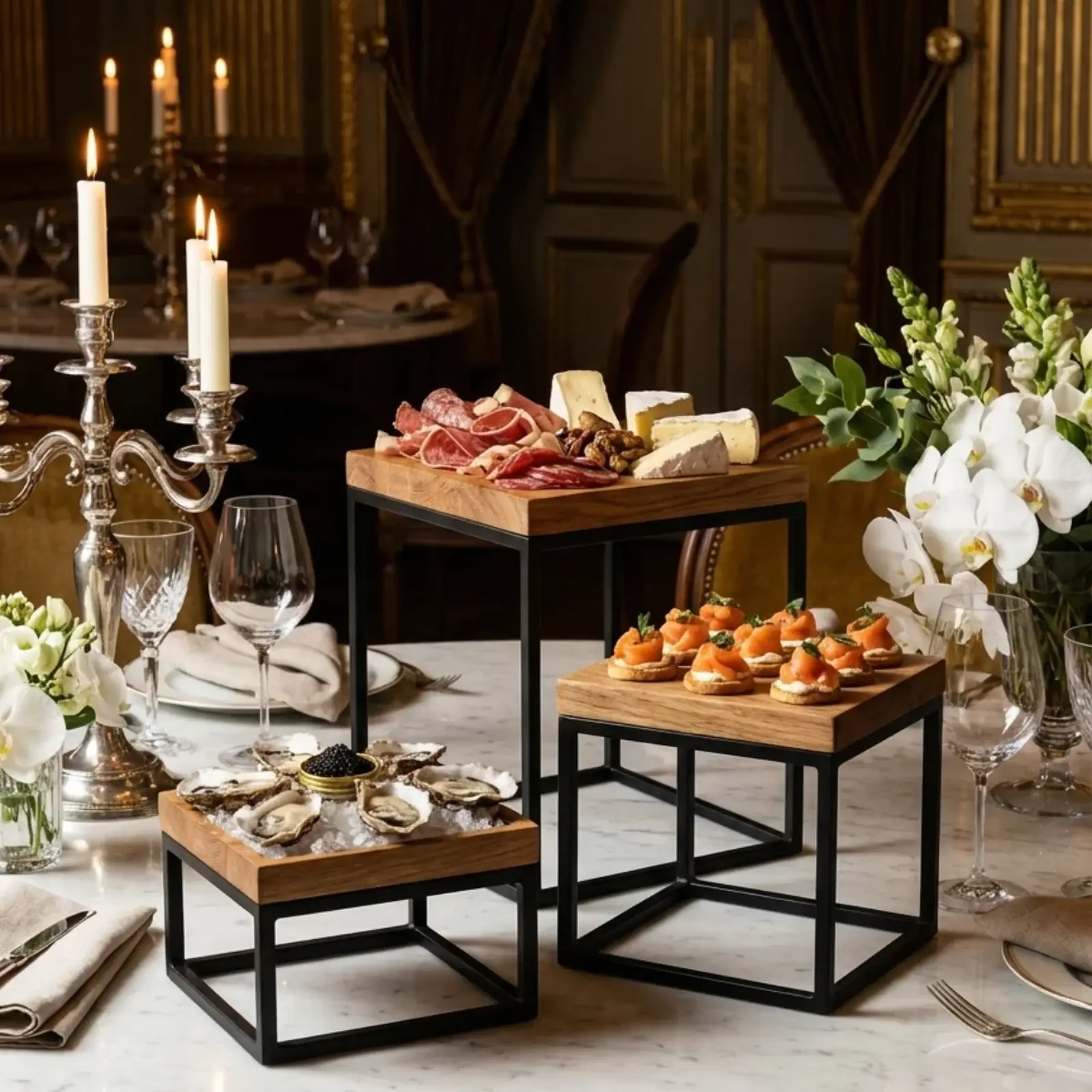 Vague Food Buffet Stand with Wooden Top