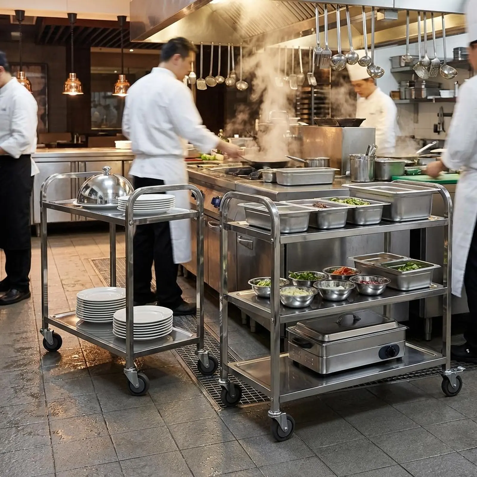 Vague Stainless Steel Square Tube 3 Tier Trolley 95 x 50 x 95 cm