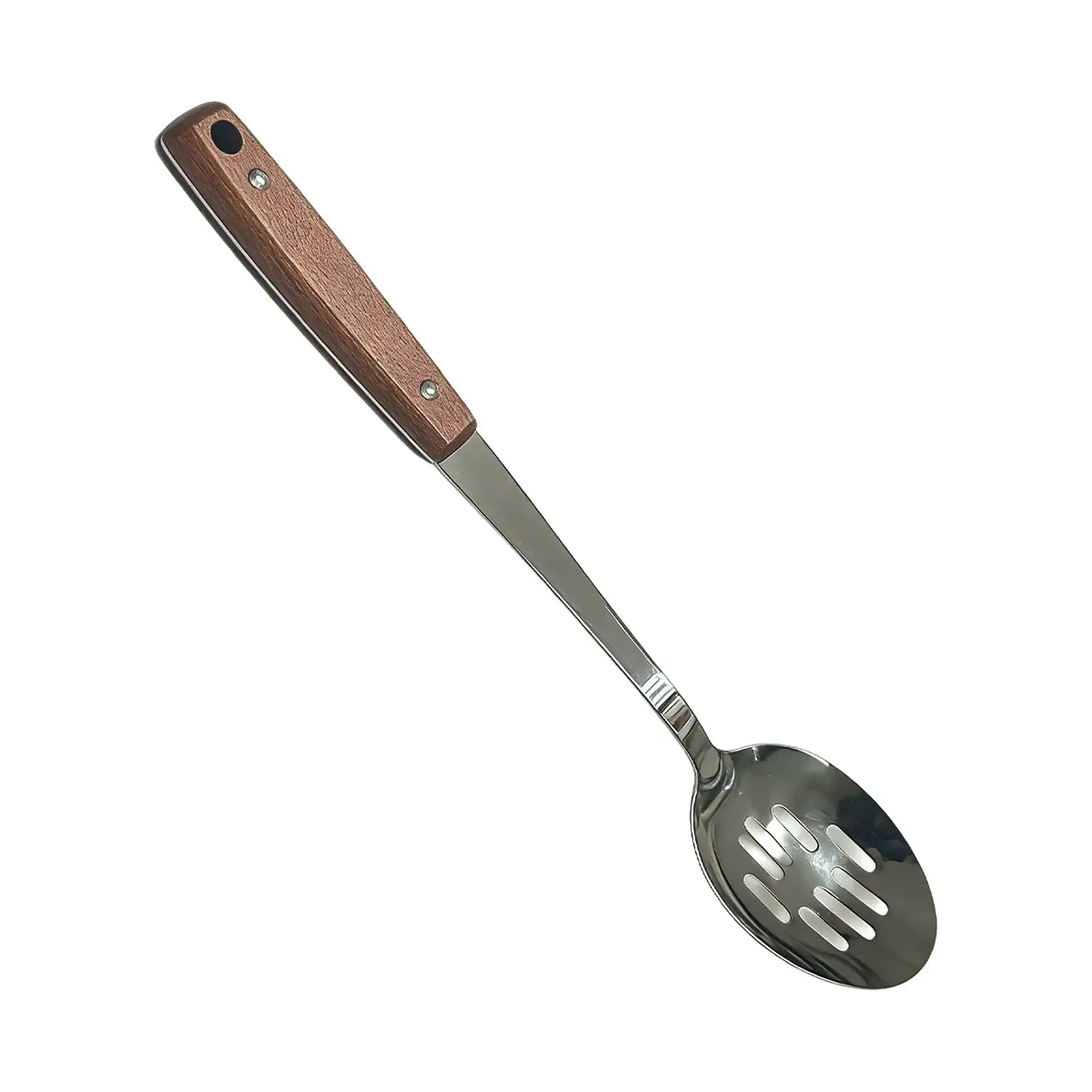Vague Stainless Steel Slotted Serving Spoon with Sapele Wood Handle