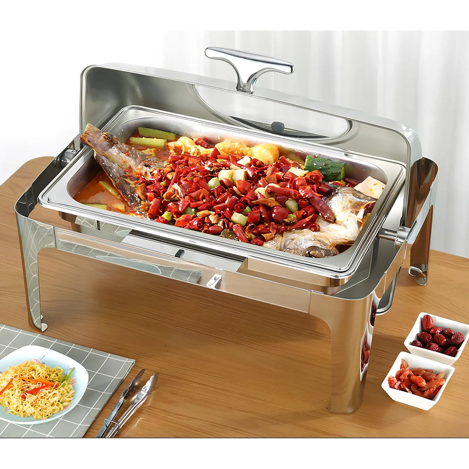 Vague Stainless Steel Rectangular Chafing Dish 9 Liter with Glass Window and Fuel Holder
