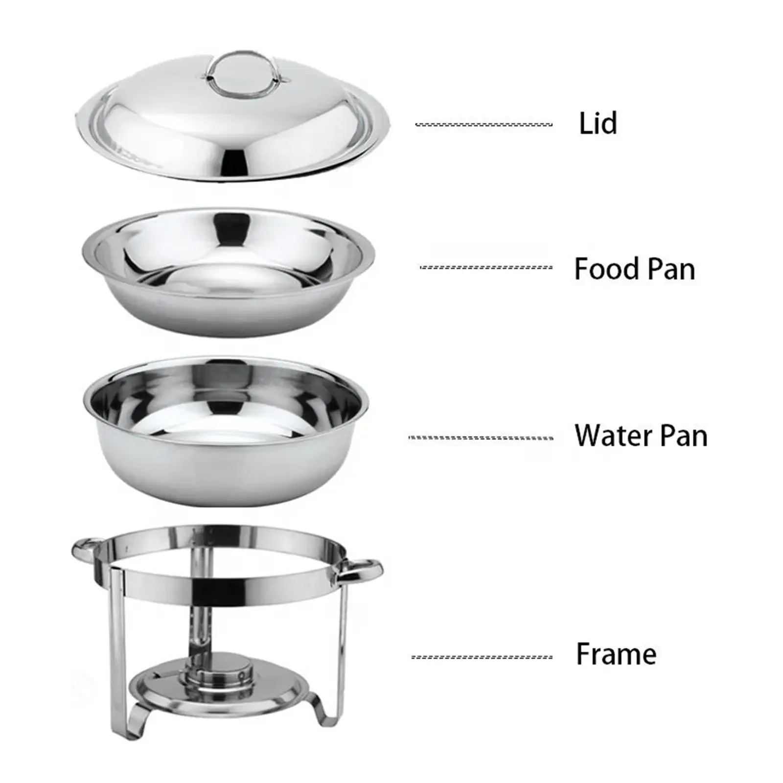 Vague Stainless Steel Round Chafing Dish 6.5 Liter with Fuel Holder