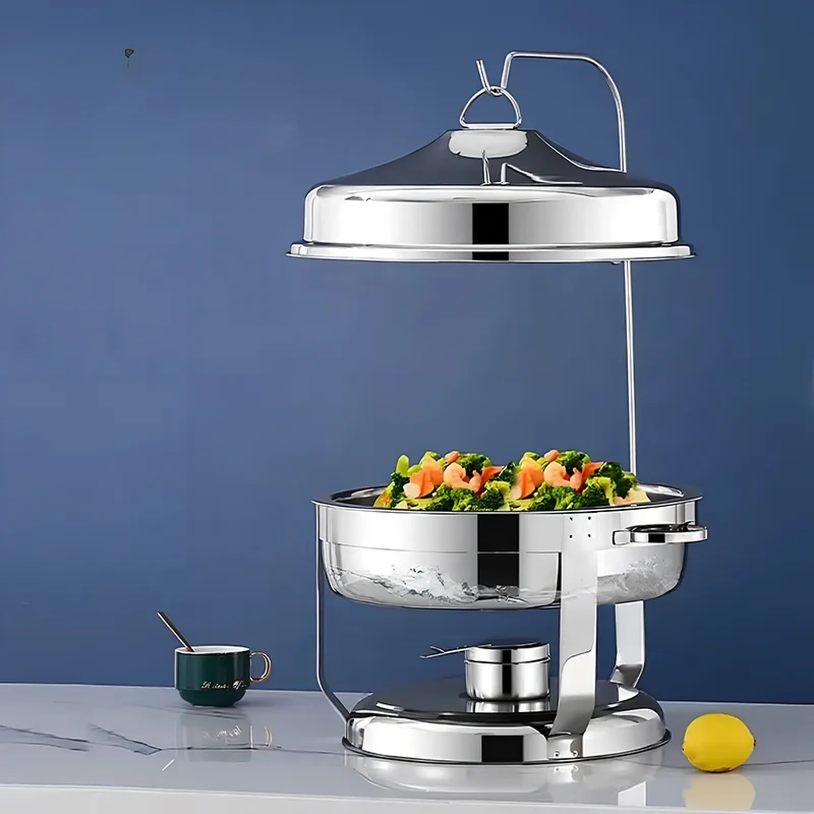 Vague Stainless Steel Round Chafing Dish with Hanging Cover 6.5 Liter