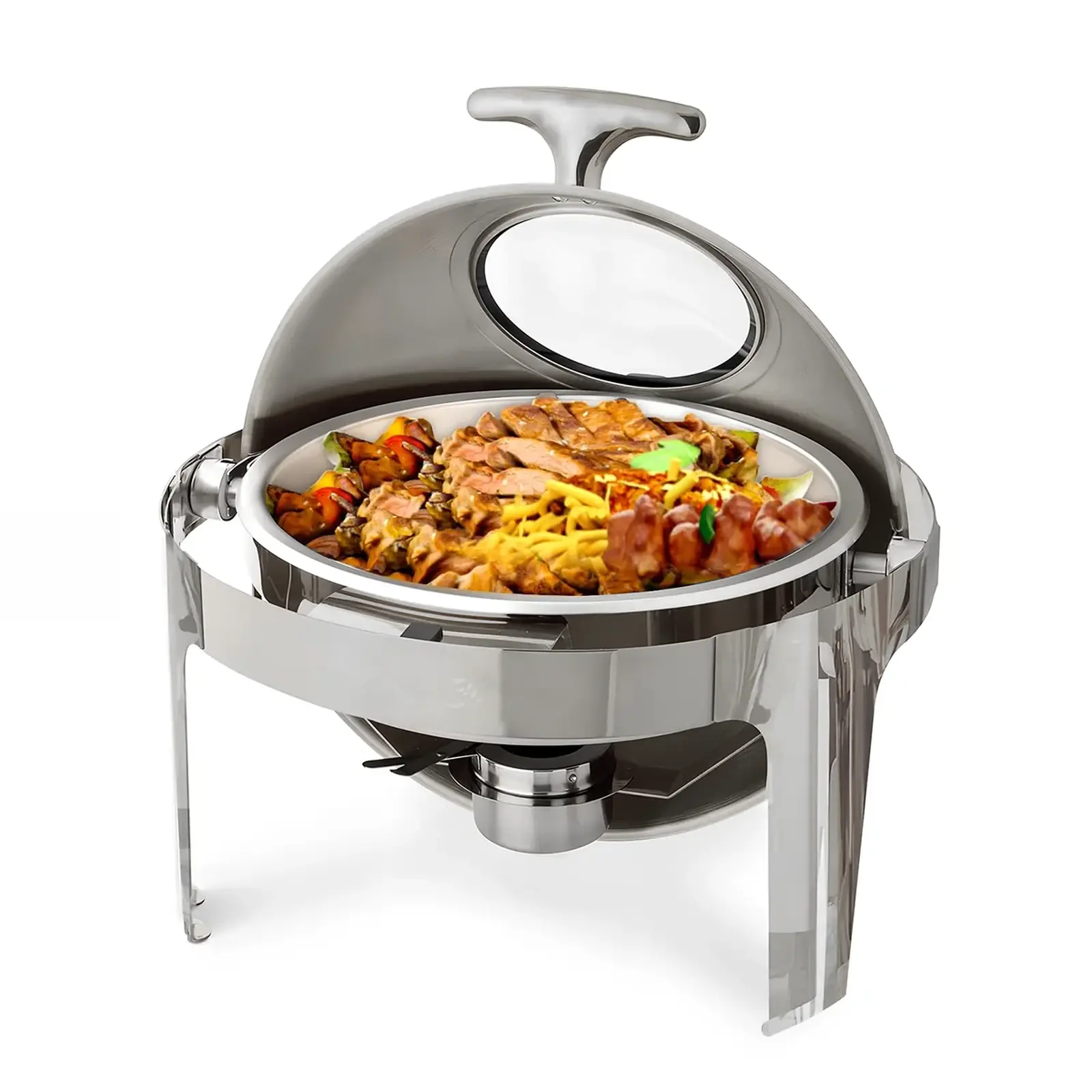 Vague Stainless Steel Round Chafing Dish 6.5 Liter with Glass Window and Fuel Holder