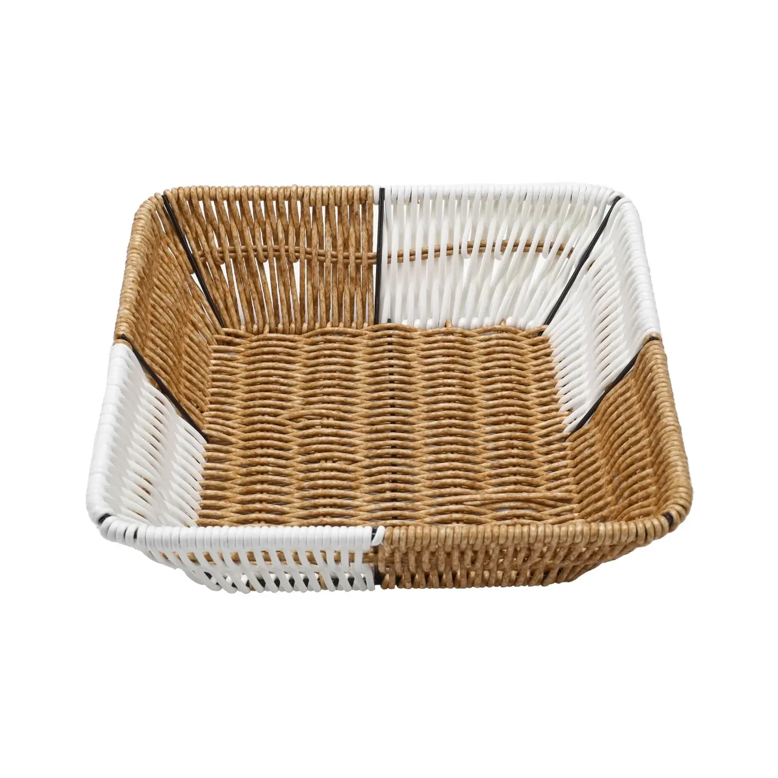 Vague White & Beige Square Rattan Basket For Bread ,Fruit & French Fries