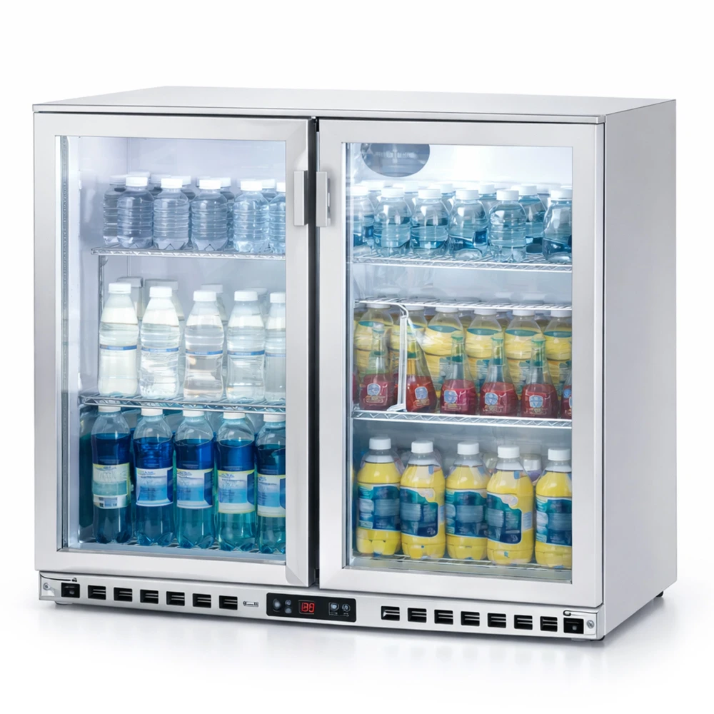Backbar, Bottle Cooler, 2 Hinged Doors, Stainless Steel, White