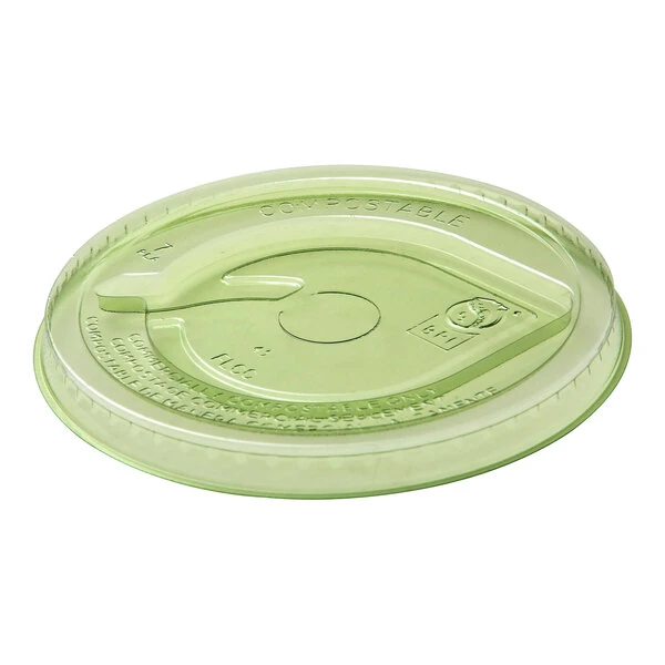 Eco-Products Veridian GreenStripe 9-24 oz. Green PLA Plastic Compostable Cold Cup Flat Lid with Straw Hole - 1,000/Case