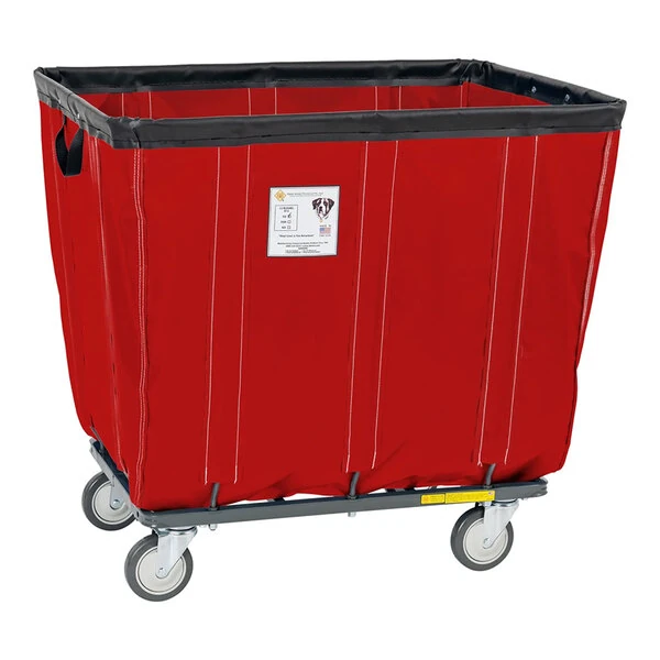 R&B Wire Products, Inc. 12 Bushel Red Fully Sewn Vinyl Basket Truck with Swivel Casters 412SOC/RD