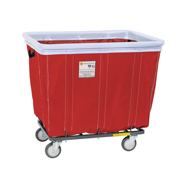 R&B Wire Products, Inc. 12 Bushel Red Fully Sewn Antimicrobial Vinyl Basket Truck with Bumper and Swivel Casters 412SOBC/ANTI/RD
