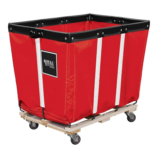 Royal Basket Trucks 15 Cu. Ft. Red Vinyl Permanent Liner Basket Truck with Wood Base and 4 Swivel Casters R12-RRW-PMA-3UNN
