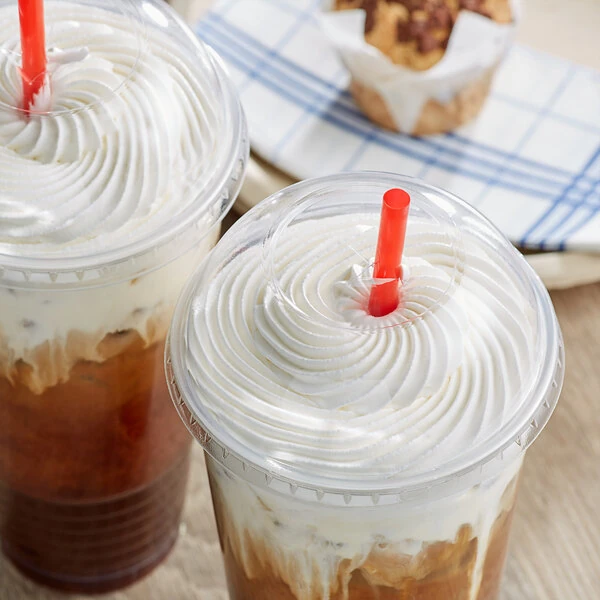 Choice 42 oz. Clear Plastic Dome Lid with Straw Slot - 50/Pack