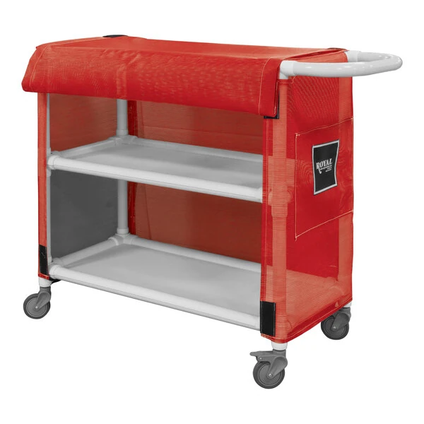 Royal Basket Trucks 24" Red PVC Linen Cart with 2 Shelves R24-RRX-L2A-3ULN