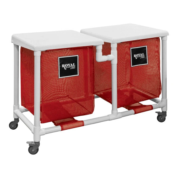 Royal Basket Trucks 24 Gallon Red Double Compartment PVC Hamper R24-RRX-H2N-3ULN