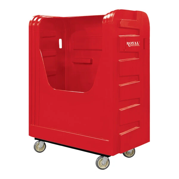 Royal Basket Trucks 48 Cu. Ft. Red Bulk Poly Truck with Steel Base and 4 Swivel Casters R48-RDX-BFA-6UNN