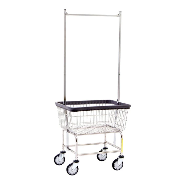 R&amp;B Wire Products, Inc. Freight Saver 2.5 Bushel Chrome-Plated Wire Laundry Cart with Double-Pole Rack 100CECSINGLE58CKD