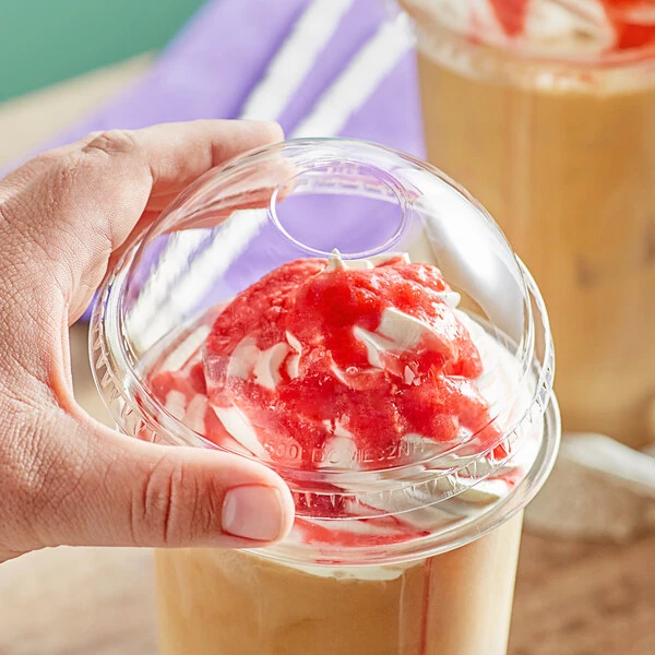 Choice 32 oz. Clear Plastic Dome Lid with No Hole - 50/Pack