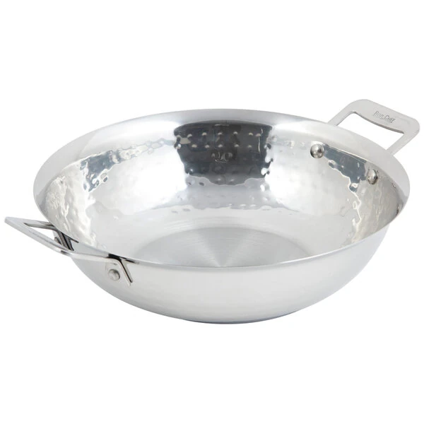 Bon Chef 60014HF Cucina 10" Hammered Finish Stainless Steel Stir Fry Pan with 2 Side Handles