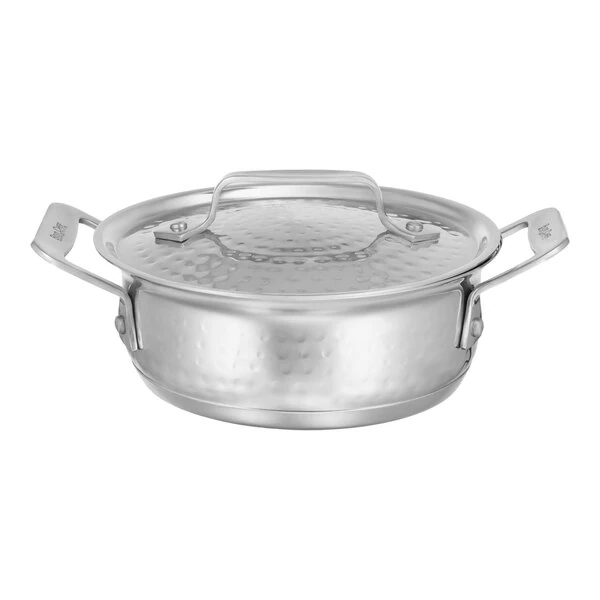 Bon Chef 60027HF Cucina 36 oz. Hammered Finish Stainless Steel Round Dish with Lid