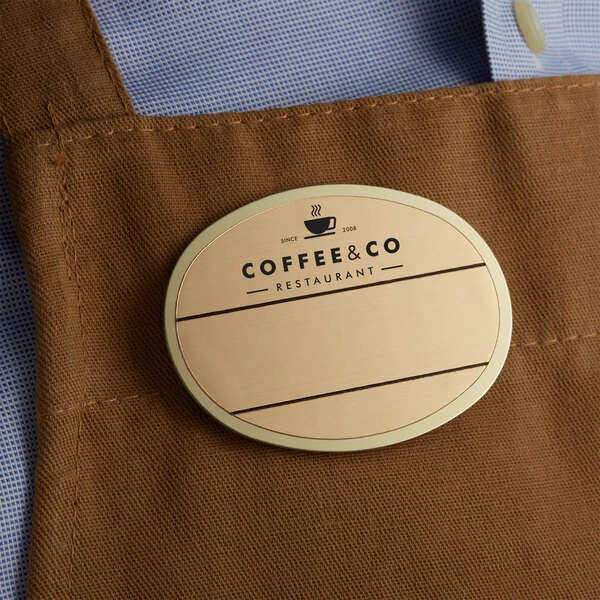 Cawley 1 3/4" x 2 1/2" Customizable Gold Economy Metal Oval Nametag