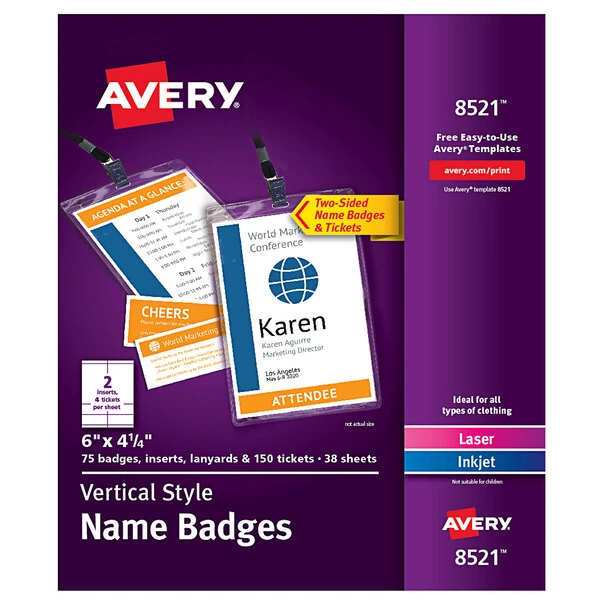 Avery® 8521 6" x 4 1/4" Vertical Plastic Badge Holder with Lanyard - 75/Pack