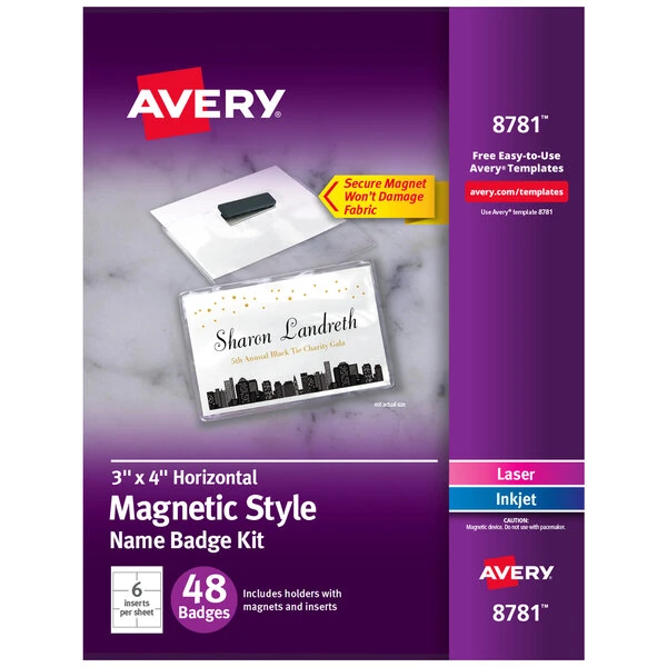Avery® 8781 3" x 4" Plastic Secure Magnetic Name Badges - 48/Pack