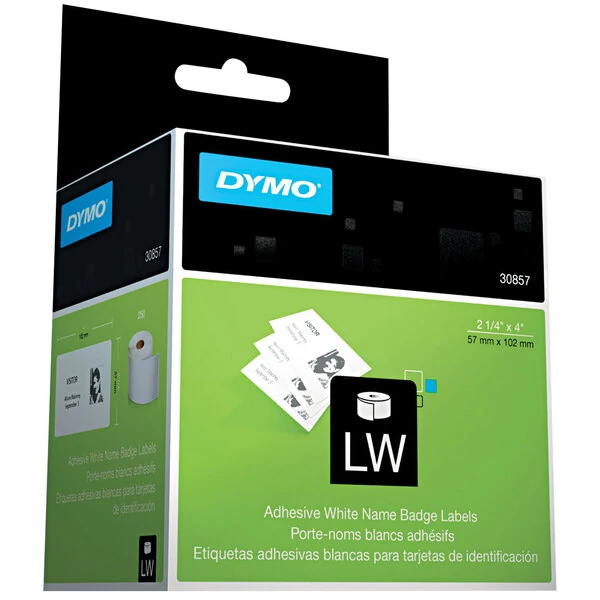 DYMO 30857 LabelWriter 2 1/4" x 4" White Self-Adhesive Name Badge Label Roll - 250/Roll