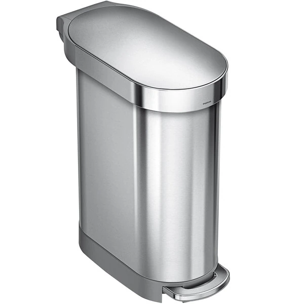 simplehuman CW2044 12 Gallon / 45 Liter Brushed Stainless Steel Slim Step-On Rectangular Trash Can