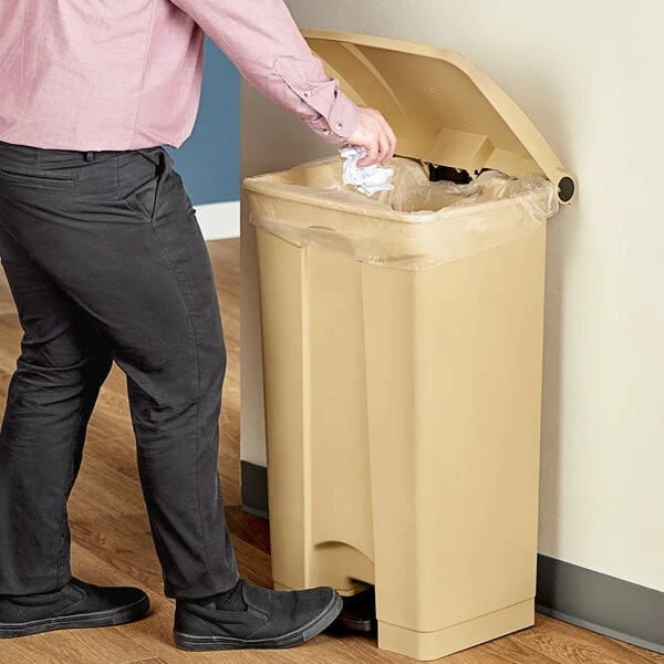 Lavex 92 Qt. / 23 Gallon Beige Rectangular Step-On Trash Can