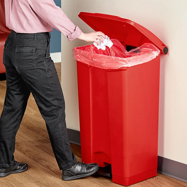 Lavex 92 Qt. / 23 Gallon Red Rectangular Step-On Trash Can