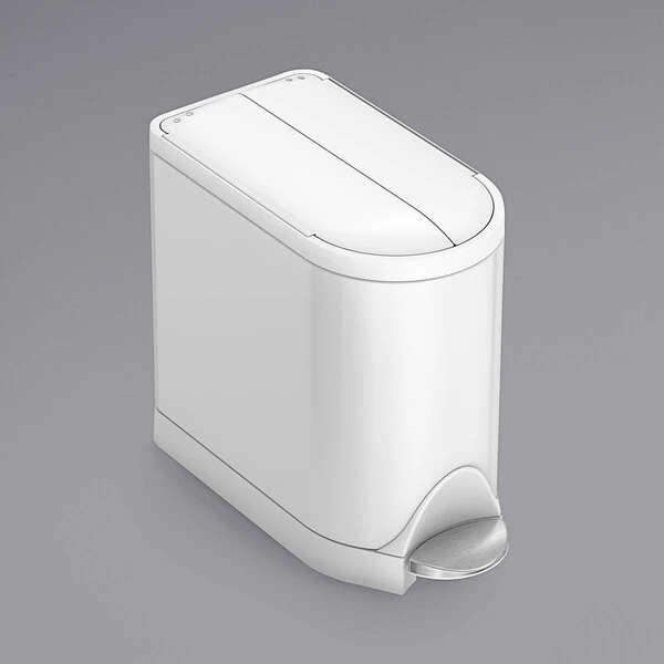 simplehuman CW2042 2.6 Gallon / 10 Liter White Stainless Steel Rectangular Butterfly Step-On Trash Can