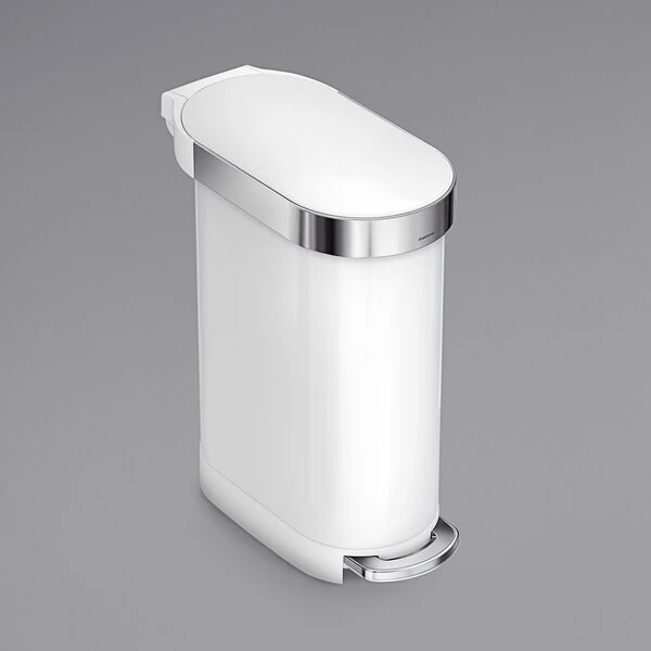 simplehuman CW2069 12 Gallon / 45 Liter White Stainless Steel Slim Step-On Rectangular Trash Can