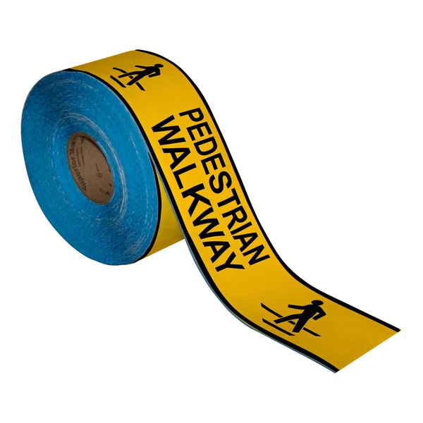 Superior Mark 4" x 100' Yellow / Black "Pedestrian Walkway" Safety Floor Tape