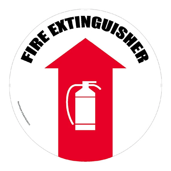 Superior Mark 17 1/2" Red / White Vinyl Arrow "Fire Extinguisher" Safety Floor Sign