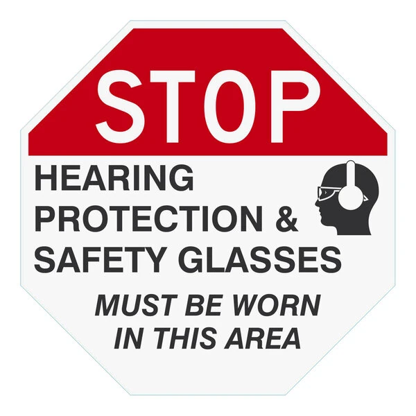 Lavex 24" x 24" Engineer-Grade Reflective Aluminum "Stop / Hearing Protection & Safety Glasses Must Be Worn In This Area" Safety Sign