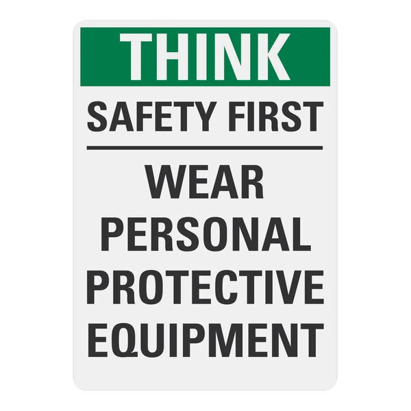 Lavex 10" x 7" Non-Reflective Aluminum "Think / Safety First / Wear Personal Protective Equipment" Safety Sign