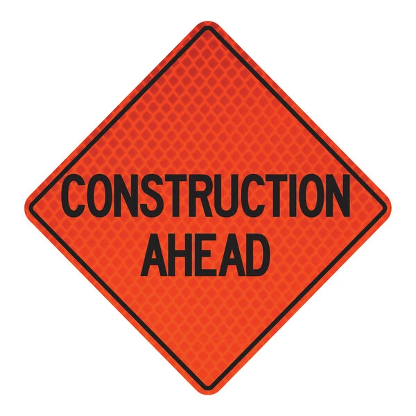 Cortina QuadraFlex 48" x 48" Diamond-Grade "Construction Ahead" Roll-Up Sign 07-800-4141-L