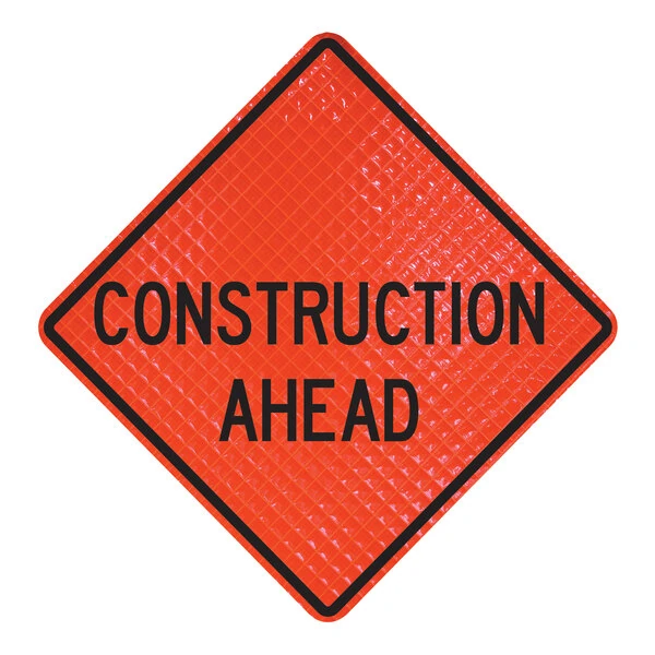 Cortina QuadraFlex 48" x 48" Superbright Reflective "Construction Ahead" Roll-Up Sign with Velcro® 07-800-4030-LV