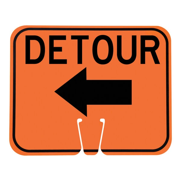 Cortina 13" x 10" Orange / Black Single-Sided "Detour" Cone Sign with Left Arrow 03-550-DETLA