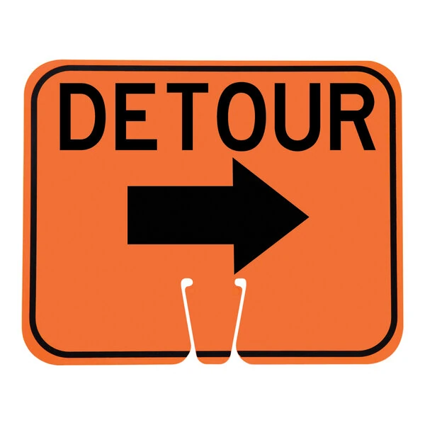 Cortina 13" x 10" Orange / Black Single-Sided "Detour" Cone Sign with Right Arrow 03-550-DETRA