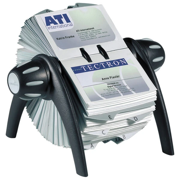 Durable 241701 VISIFIX Black / Silver 400 Card Flip Rotary Business Card File for 4 1/8" x 2 7/8" Cards