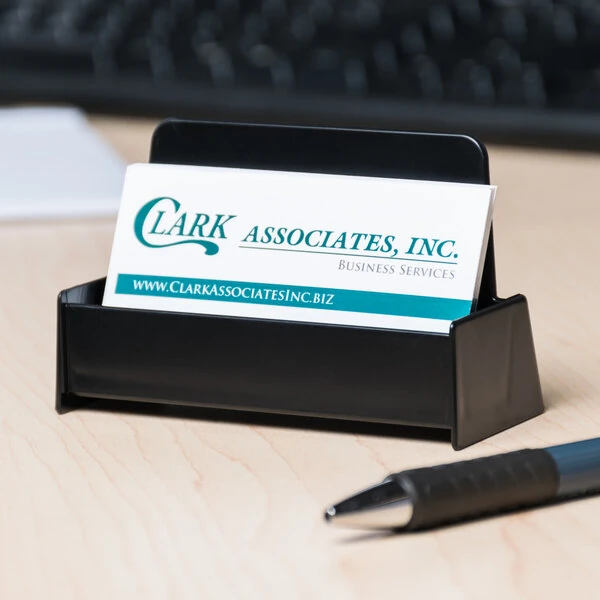 Universal UNV08109 3 3/4" x 1 13/16" x 1 3/8" Black Business Card Holder