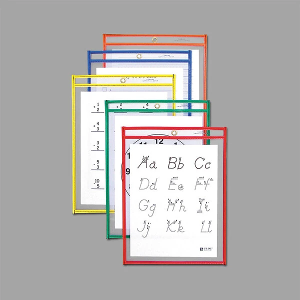 C-Line 40610 9" x 12" Assorted Primary Color Reusable Dry Erase Pocket - 10/Pack