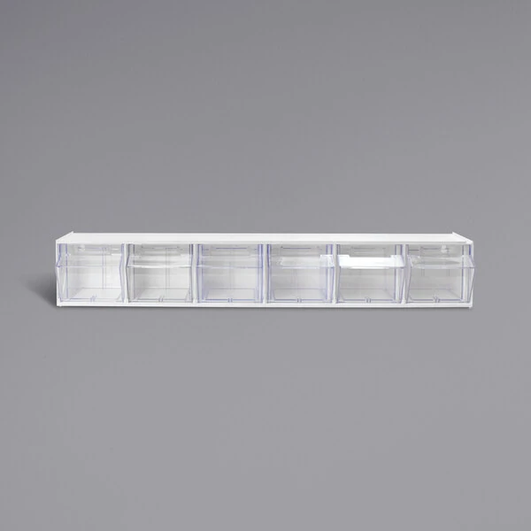 Deflecto 23 5/6" x 3 5/6" x 4 1/2" White Interlocking 6 Tilt-Bin Organizer
