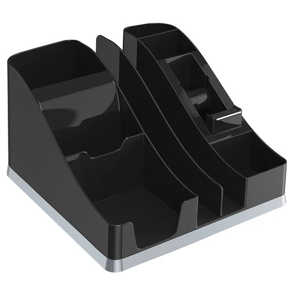 Deflecto 35172 Silhouettes 8 1/8" x 9 1/8" x 5 3/16" Black / Silver All-In-One Caddy