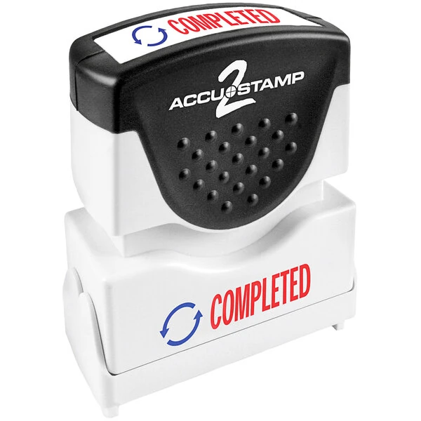 Accustamp "COMPLETED" Red / Blue Pre-Inked Shutter Stamp