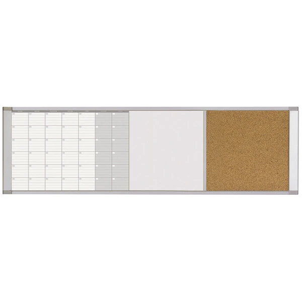 MasterVision XA429993700 48" x 18" Magnetic Calendar / Bulletin Board / Dry Erase Board with Aluminum Frame