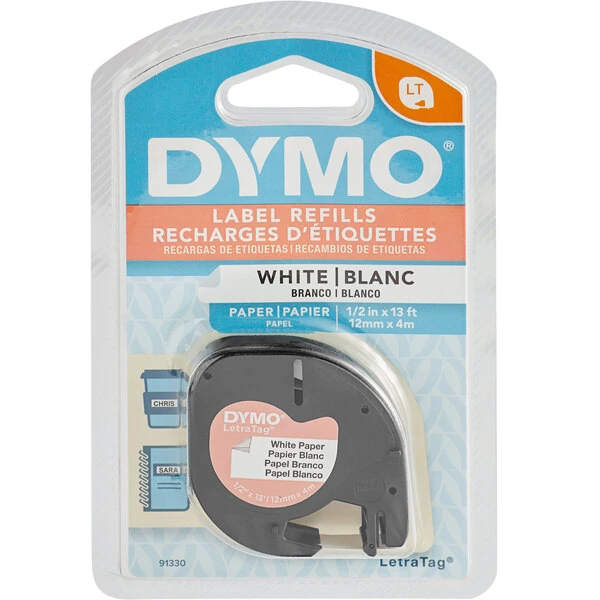 DYMO 91330 LetraTag 1/2" x 13' White Paper Label Tape